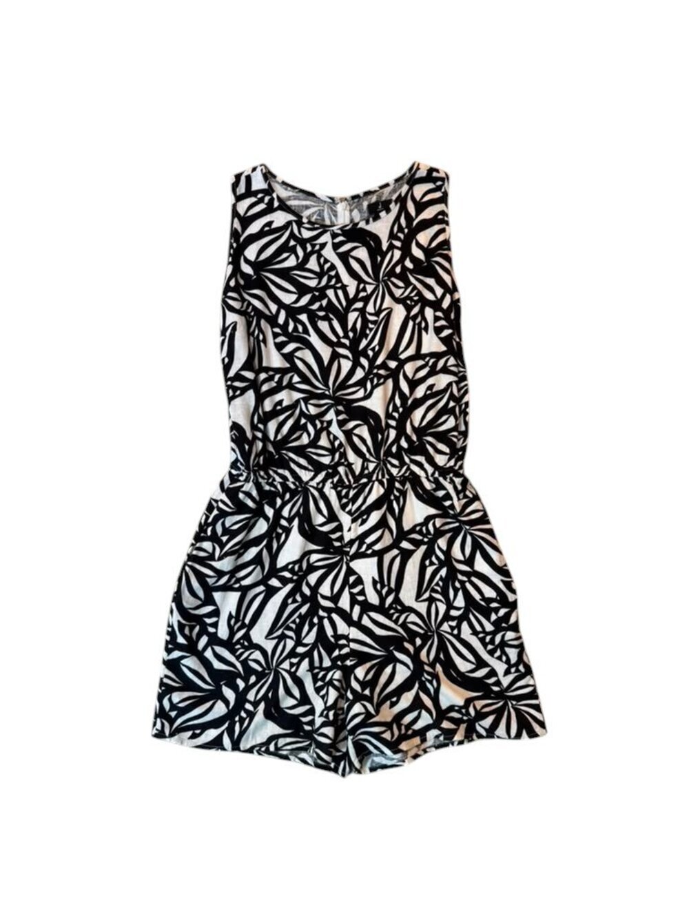 Jason Wu Women's Romper Size S Black White Floral Print Sleeveless Rayon Blend
